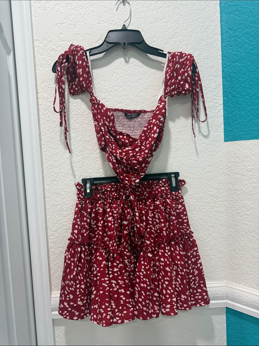 SHEIN Red Printed Two-Piece Mini Dress Set